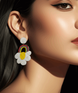 Handmade Beaded Daisy Flower Earrings with Rainbow Design – Boho Statement Jewelry - Image 4