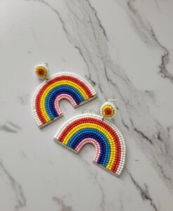 Handmade Beaded Rainbow Statement Earrings – Colorful Boho Jewelry - Image 2