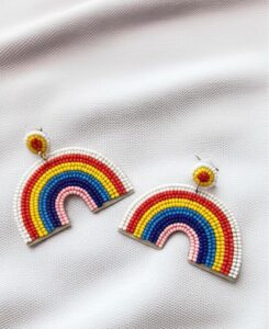 Handmade Beaded Rainbow Statement Earrings – Colorful Boho Jewelry - Image 3