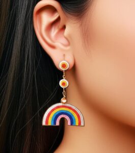 Handmade Beaded Rainbow Statement Earrings – Colorful Boho Jewelry