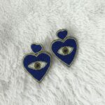 Handmade Beaded Evil Eye Heart Earrings – Protection Statement Jewelry - Image 2