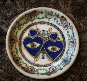 Handmade Beaded Evil Eye Heart Earrings – Protection Statement Jewelry - Image 4