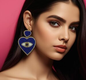 Handmade Beaded Evil Eye Heart Earrings – Protection Statement Jewelry