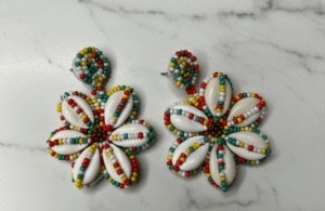 Handmade Beaded Floral Earrings | Cowrie Shell Boho Jewellery | Kaur Trends - Image 3