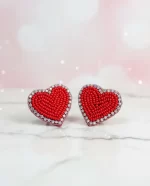 Red Heart Beaded Stud Earrings for Women – Stylish Valentine Special Jewelry | Kaur Trends - Image 2